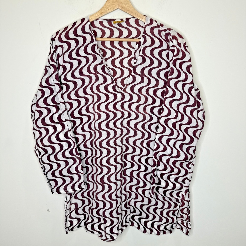 Roberta Roller Rabbit Tunic Top Womens XL Boho Resortwear Cruise Beach Geometric